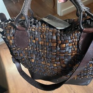 Hand crafted Brown and Black Woven Leather Tote Bag made in Milan Italy